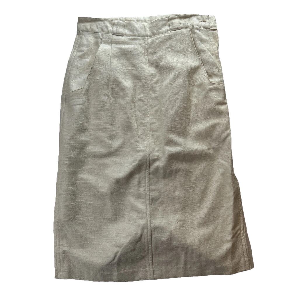 VTG Royal Silk Size 8 Cream Ivory Textured Midi Skirt 100% Silk Pockets Womens